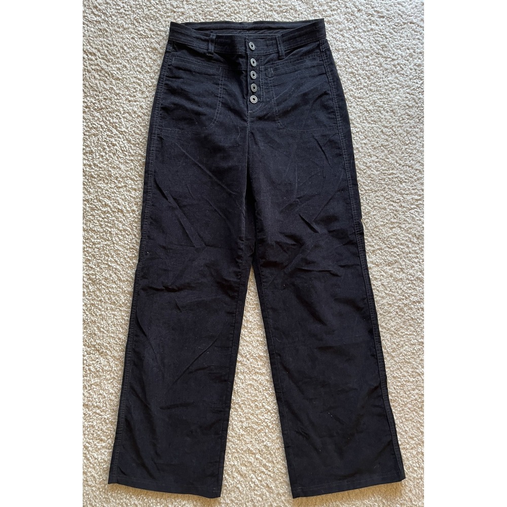 New Kuhl Lydia High Rise Button Fly Wide Leg Black Corduroy Jeans Women 4